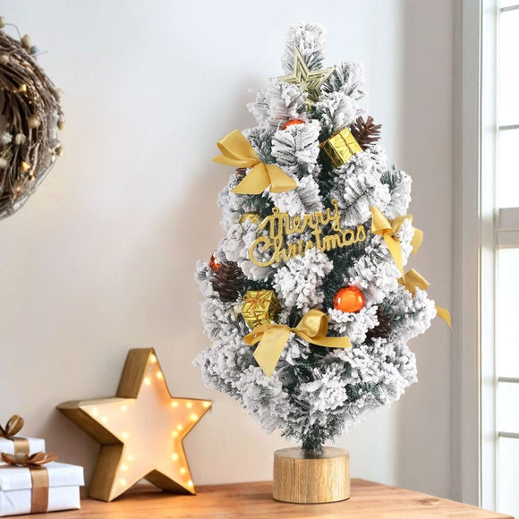 Jingle Jollys Tabletop Christmas Tree 60CM Snowy Xmas Tree Tree Topper Ornaments - RnR Galore