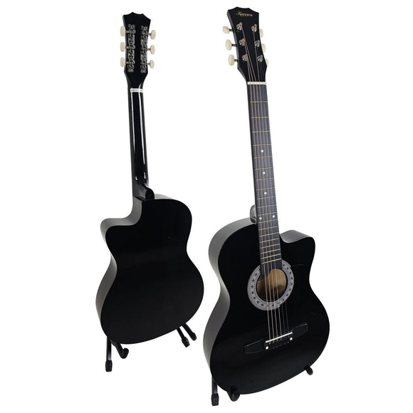 Karrera 38in Pro Cutaway Acoustic Guitar with Carry Bag - Black - RnR Galore