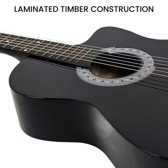 Karrera 38in Pro Cutaway Acoustic Guitar with Carry Bag - Black - RnR Galore