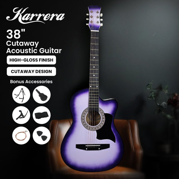 Karrera 38in Pro Cutaway Acoustic Guitar with guitar bag - Purple Burst - RnR Galore