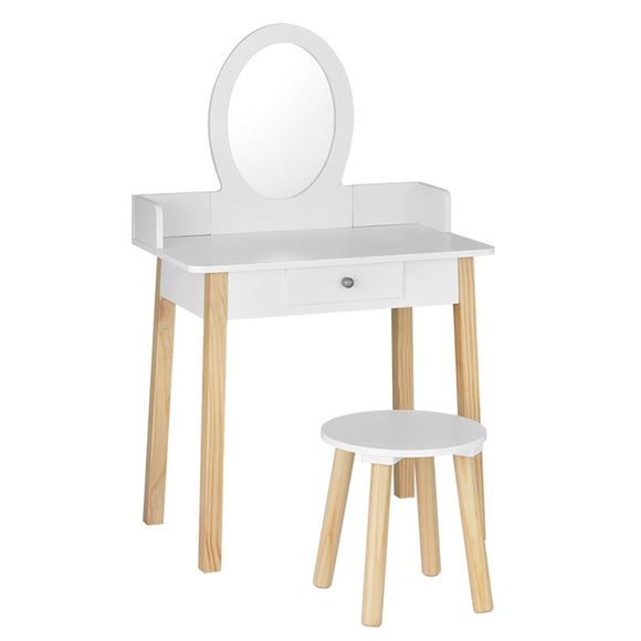 Keezi Kids Dressing Table Chair Set Wooden Leg Vanity Makeup Drawer Mirror - RnR Galore
