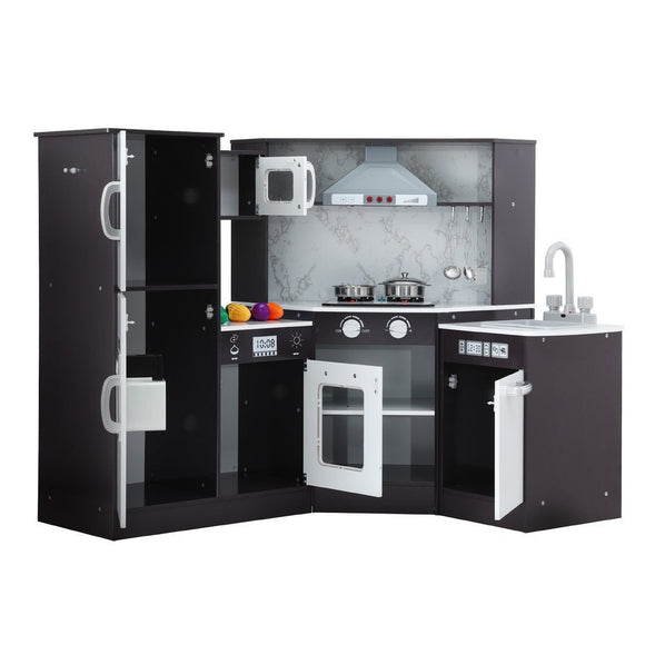 Keezi Kids Kitchen Play Set Wooden Pretend Cooking Playset w/Sounds Lights Black - RnR Galore