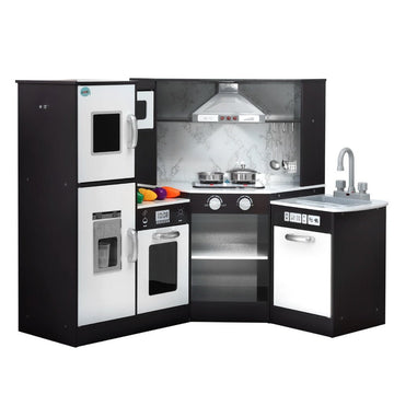 Keezi Kids Kitchen Play Set Wooden Pretend Cooking Playset w/Sounds Lights Black - RnR Galore