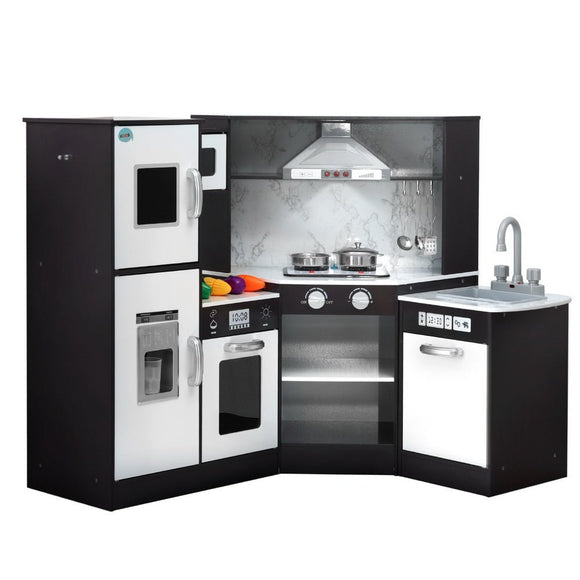 Keezi Kids Kitchen Play Set Wooden Pretend Cooking Playset w/Sounds Lights Black - RnR Galore