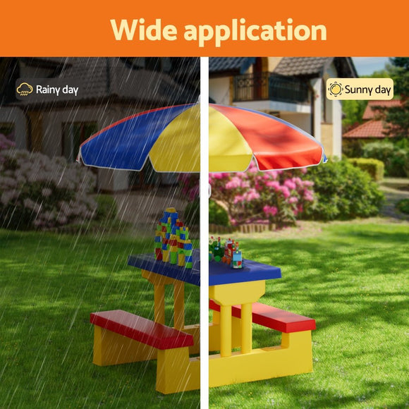 Keezi Kids Outdoor Table and Chairs Set Picnic Bench Umbrella Children Indoor - RnR Galore