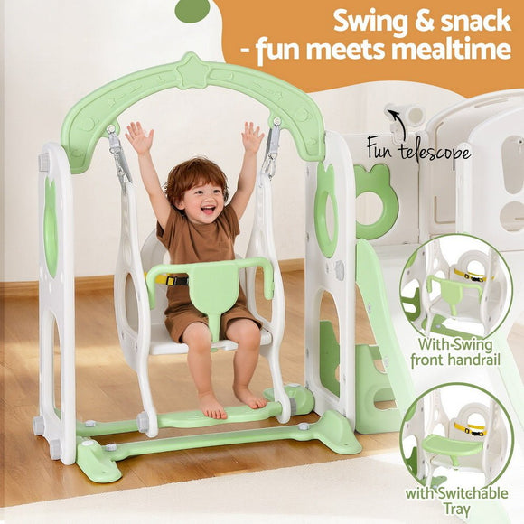 Keezi Kids Slide Swing Set Basketball Hoop Ring Football Outdoor Toys 140cm Green - RnR Galore