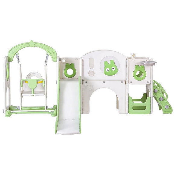Keezi Kids Slide Swing Set Basketball Hoop Ring Football Outdoor Toys 140cm Green - RnR Galore