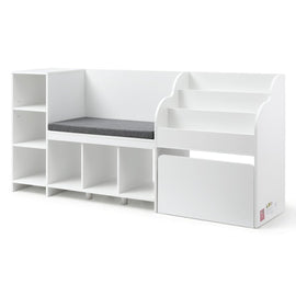 Keezi Kids Storage Unit Bookshelf Toy Box Organiser Bench Seat Cabinet 170cm White - RnR Galore