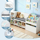 Keezi Kids Storage Unit Bookshelf Toy Box Organiser Bench Seat Cabinet 170cm White - RnR Galore