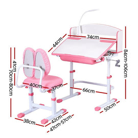 Keezi Kids Study Desk Chair Set Adjustable Ergonomic Table LED Lamp Pink - RnR Galore