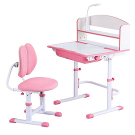 Keezi Kids Study Desk Chair Set Adjustable Ergonomic Table LED Lamp Pink - RnR Galore