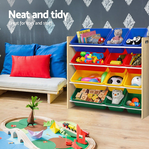 Keezi Kids Toy Box 12 Bins Bookshelf Organiser Children Storage Rack - RnR Galore