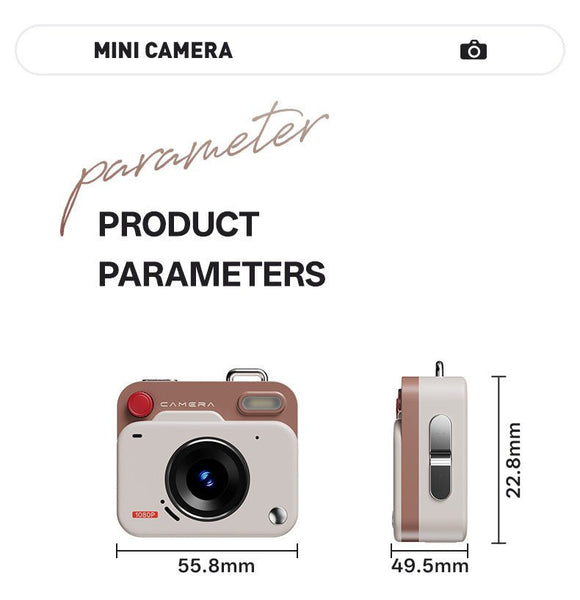 Khaki brown Retro Mini Digital Camera Keychain - 48MP Portable Pocket Camcorder with 1080p HD Video - RnR Galore