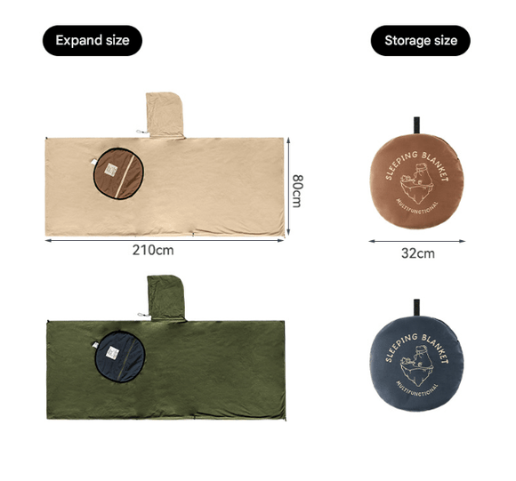 Khaki Cozy 4 - in - 1 Wearable Fleece Poncho Sleeping Bag - Multifunctional Camping Blanket with Detachable Hood - RnR Galore