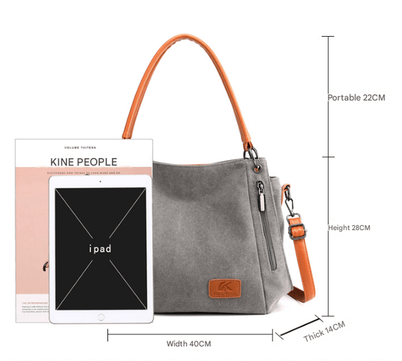 Khaki Women's Canvas Hobo Handbag Large Shoulder Tote Bag Adjustable Crossbody Strap Casual Purse 40cm for Work School Travel - RnR Galore