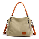 Khaki Women's Canvas Hobo Handbag Large Shoulder Tote Bag Adjustable Crossbody Strap Casual Purse 40cm for Work School Travel - RnR Galore