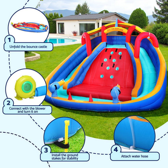Kids Inflatable Pool Water Slide Cannon Splash Park Toss Game 408X386CM - RnR Galore