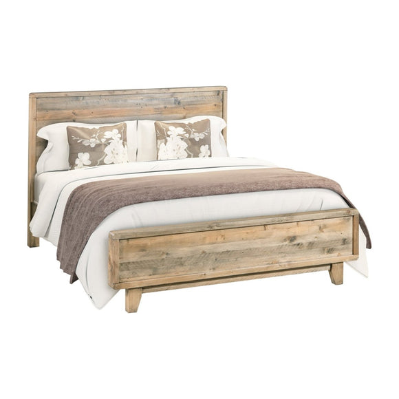 King Size Wooden Bed Frame in Solid Wood Antique Design Light Brown - RnR Galore