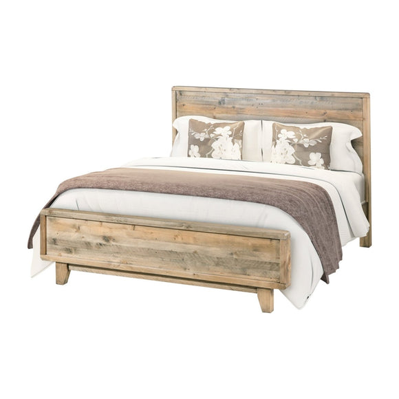 King Size Wooden Bed Frame in Solid Wood Antique Design Light Brown - RnR Galore