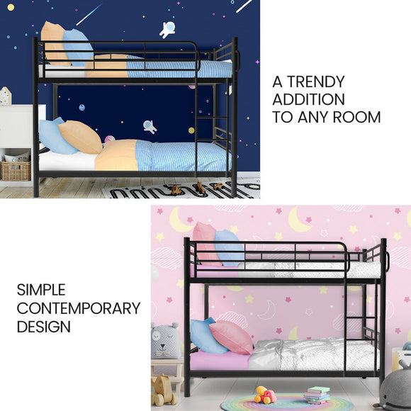 Kingston Slumber 2in1 Single Metal Bunk Bed Frame, with Modular Design, Dark Matte Grey - RnR Galore