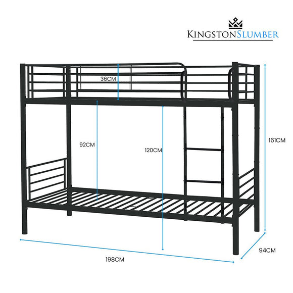 Kingston Slumber 2in1 Single Metal Bunk Bed Frame, with Modular Design, Dark Matte Grey - RnR Galore