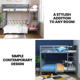 Kingston Slumber Single Bunk Bed Frame Solid Pine Wood Timber, Modular Design, Grey - RnR Galore