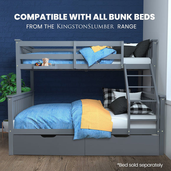Kingston Slumber Trundle Storage Under Bunk Bed Drawers, 2 Pieces, Grey - RnR Galore