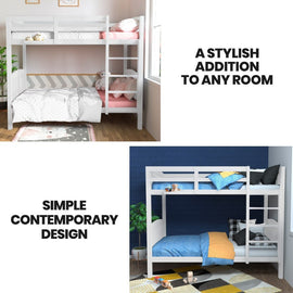 Kingston Slumber Wooden Kids Bunk Bed Frame, with Modular Design that can convert to 2 Single, White - RnR Galore