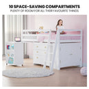 KINGSTON SLUMBER Wooden Kids Single Loft Bed Frame with Pull Out Desk, Storage Drawers, Cabinet - White - RnR Galore