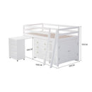 KINGSTON SLUMBER Wooden Kids Single Loft Bed Frame with Pull Out Desk, Storage Drawers, Cabinet - White - RnR Galore