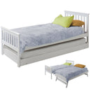 KINGSTON SLUMBER Wooden Single Bed Frame w/ Pop Up Trundle, for Kids Bedroom, White - RnR Galore