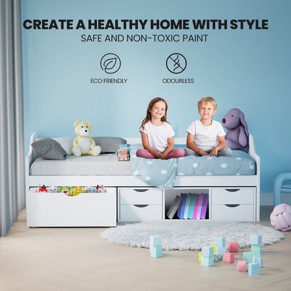 Kingston Slumber Wooden Single Sofa Bed Frame with Storage Drawers - White - RnR Galore