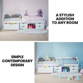 Kingston Slumber Wooden Single Sofa Bed Frame with Storage Drawers - White - RnR Galore