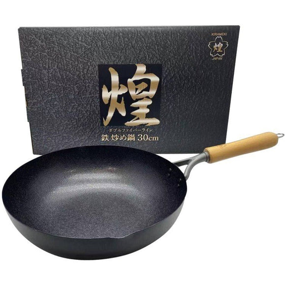 Kirameki Cast Iron Double Fiber Line Stir - fry Wok (Made in Japan) - 30cm - RnR Galore