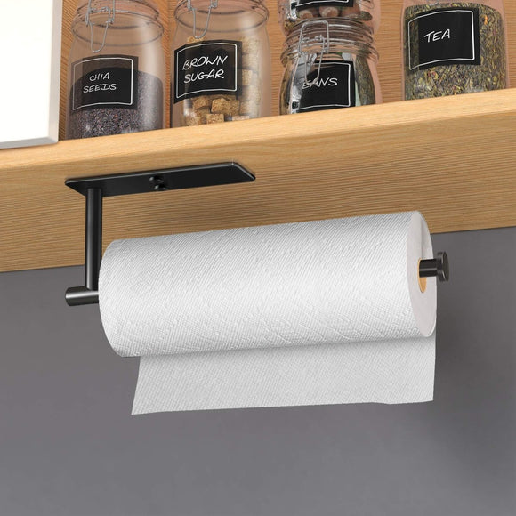 Kitchen Paper Holder Under Cabinet Wall Mount Adhesive Paper Towel Holder Rectangle Black - RnR Galore