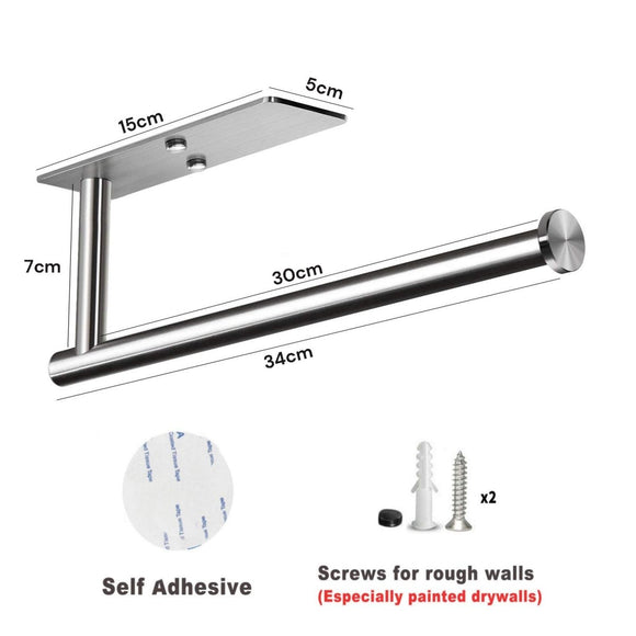 Kitchen Paper Holder Under Cabinet Wall Mount Adhesive Paper Towel Holder Rectangle Silver - RnR Galore