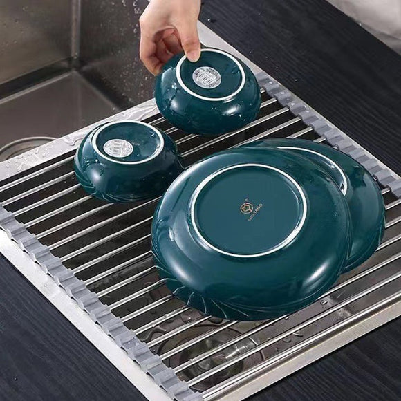 Kitchen Roll - Up Dish Drying Rack Foldable Drainer Over Sink 304 - Stainless Steel(Large:47*37cm) - RnR Galore