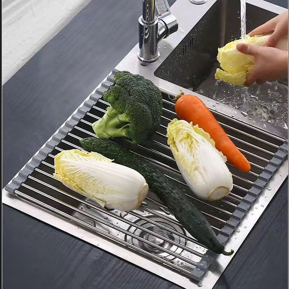 Kitchen Roll - Up Dish Drying Rack Foldable Drainer Over Sink 304 - Stainless Steel(Small:47*24cm) - RnR Galore