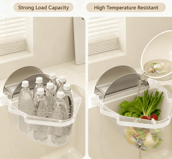 Kitchen Sink Filter Rack with 100 12cm*15cm Mesh Bags, Foldable Food Waste Strainer, Multi - functional Drain Basket（white） - RnR Galore