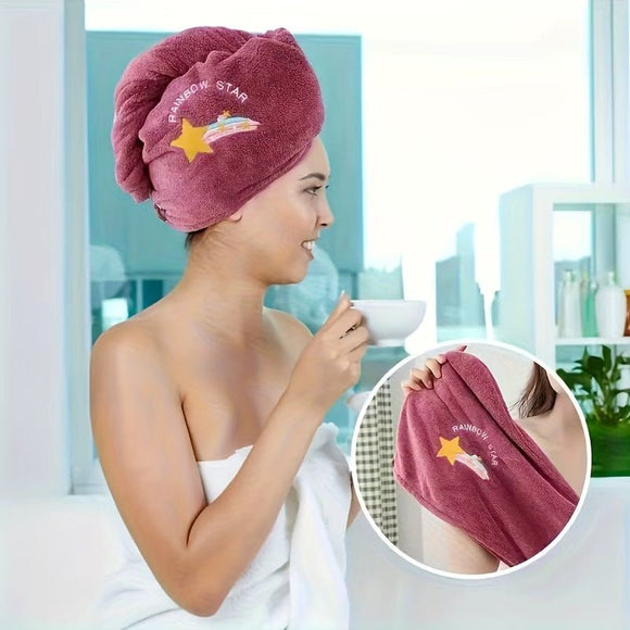 Ladies' Soft Quick - Dry Shower Cap Towel - Delicate Embroidery, Essential for a Refreshing Bath（violet） - RnR Galore