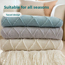 Lake blue Nordic Knitted Throw Blanket with Tassels 130x230cm Soft Acrylic Diamond Pattern Sofa Cover Bed Runner and Travel Blanket - RnR Galore