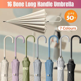 Large 16 Bone Automatic Umbrella Unisex Long Handle Dual Use Rain Sun Umbrella - Green - RnR Galore