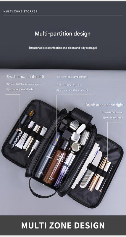 Large Capacity PU Leather Toiletry Bag - Multi - Compartment Dopp Kit & Cosmetic Organizer(black) - RnR Galore