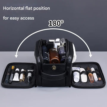 Large Capacity PU Leather Toiletry Bag - Multi - Compartment Dopp Kit & Cosmetic Organizer(Brown) - RnR Galore