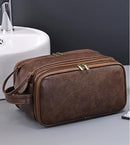 Large Capacity PU Leather Toiletry Bag - Multi - Compartment Dopp Kit & Cosmetic Organizer(Tan) - RnR Galore