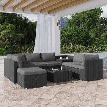 Large Modular Outdoor Ottoman Lounge Set in Black - RnR Galore