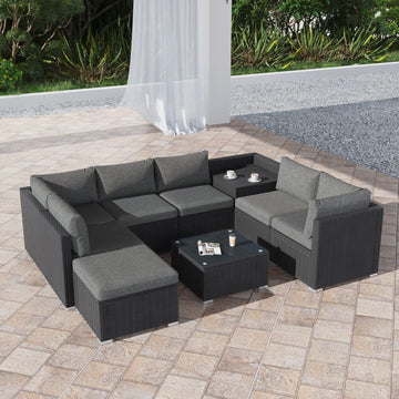 Large Modular Outdoor Ottoman Lounge Set in Black - RnR Galore