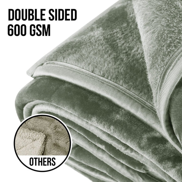 Laura Hill 600 - GSM Mink Blanket Queen Size Double - Sided Soft Plush Bed Faux Throw Rug 220 X 240cm Sage - RnR Galore