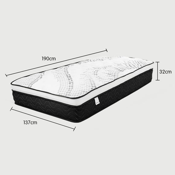 Laura Hill Double Mattress Bed Size Euro Top Topper 5 Zone Spring Foam 32cm - RnR Galore