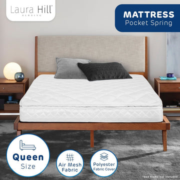 Laura Hill Mattress Queen Size Pillow Top Pocket Spring High Density Foam 22cm - RnR Galore